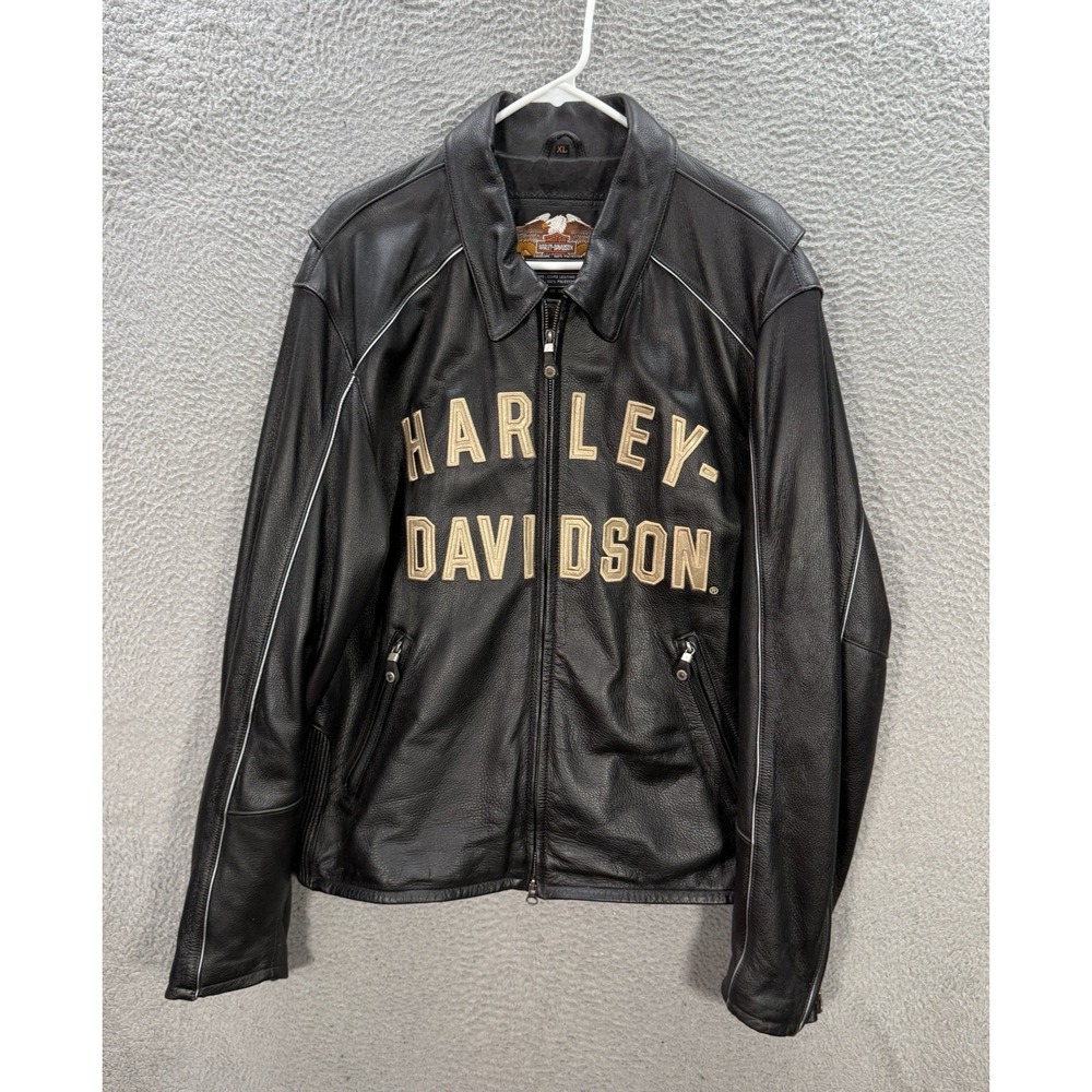 Vintage Harley Davidson Jacket Adult XL Black Leather Motorcycle Biker Bomber